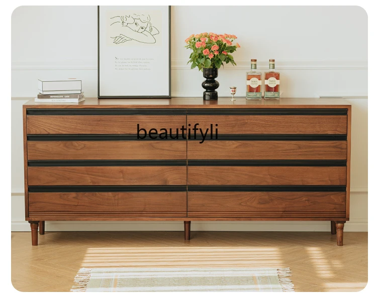 

Eight Spares Cabinet Modern Minimalist Black Walnut Solid Wood Bedroom Locker Chest of Drawer Nordic Storage Cabinet