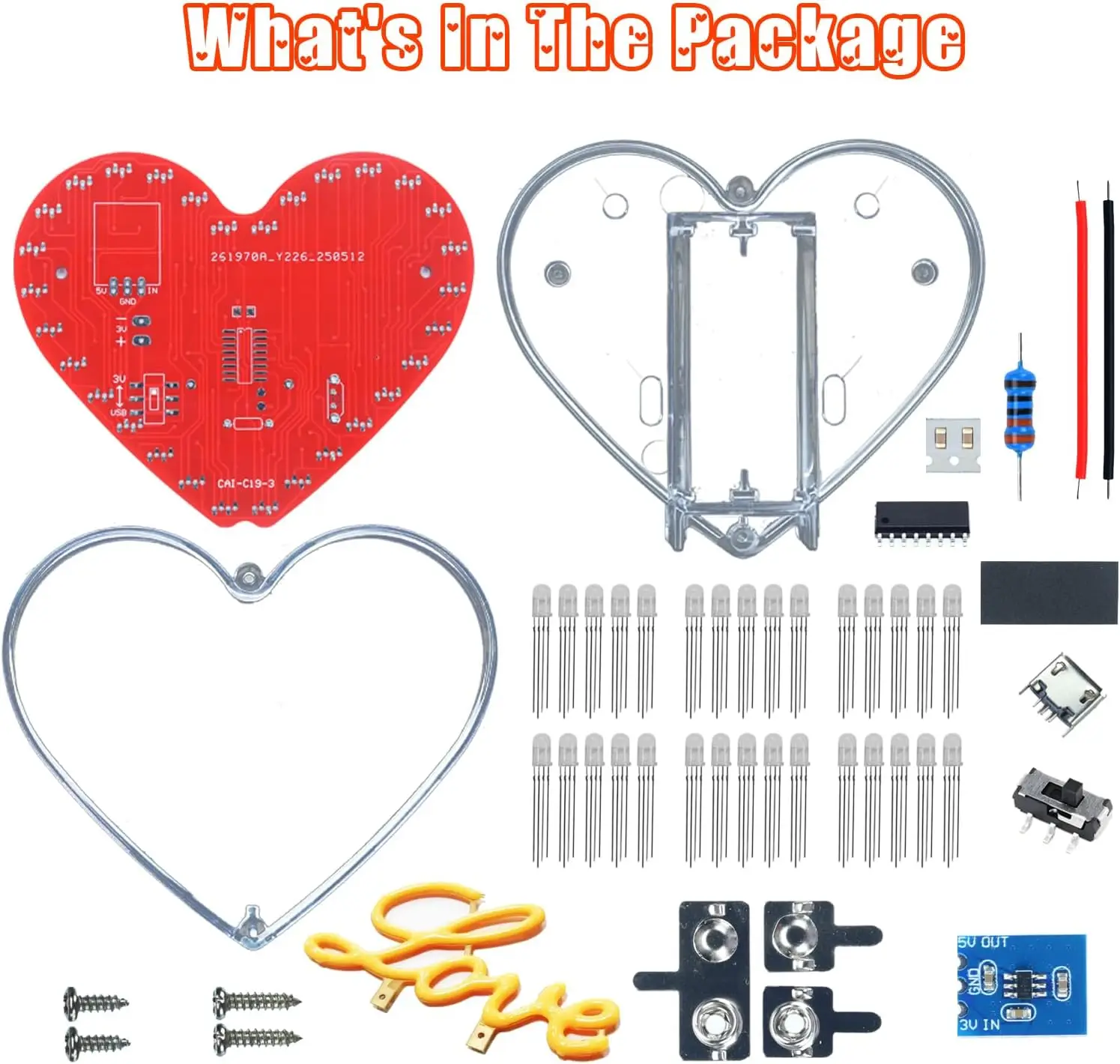Heart Shaped LED Soldering Kit RGB Color Changing DIY Electronics Project with Love Filament Intermediate Level Circuit Kit
