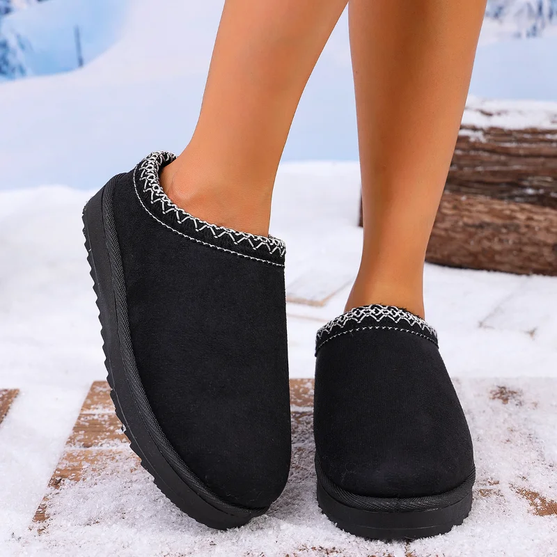2026 Winter Women Snow Boots Cashmere Warm Thick Soles Without Heel-covered Hair Half Slipper Cotton Shoes Cashmere Warm Boots - view 3
