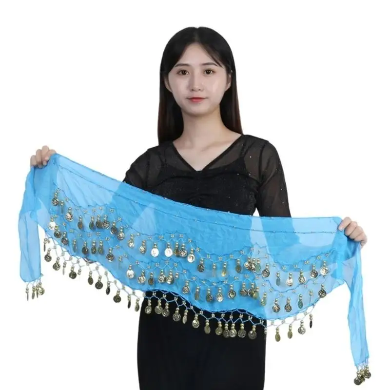 39BD ベリーダンスヒップスカーフ、シフォンベリーダンスヒップスカーフベルト、72/98ゴールドコイン付き、ヨガクラスベリーダンススカートラップ用