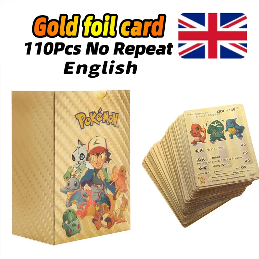 Carte Pokémon sans anticorps, cartes de combat, cadeau de collection rare, anglais, espagnol, français, allemand, or, VAMX, GX, Pikachu, Charizard,