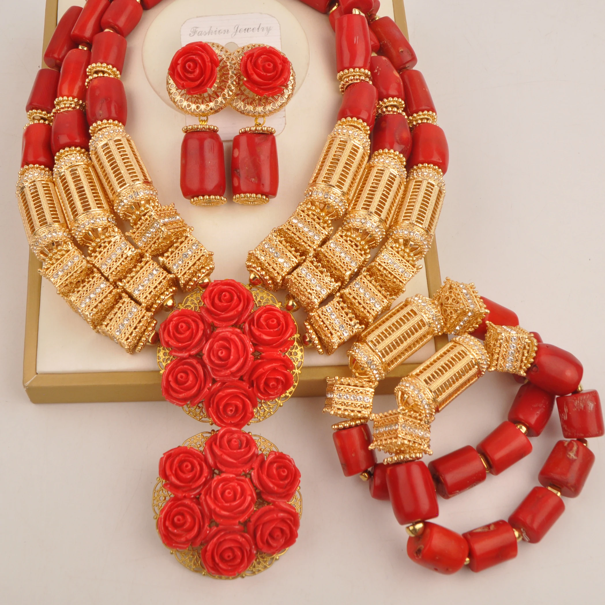 

Natural Red Coral Jewelry African Wedding Bride Jewelry Sets