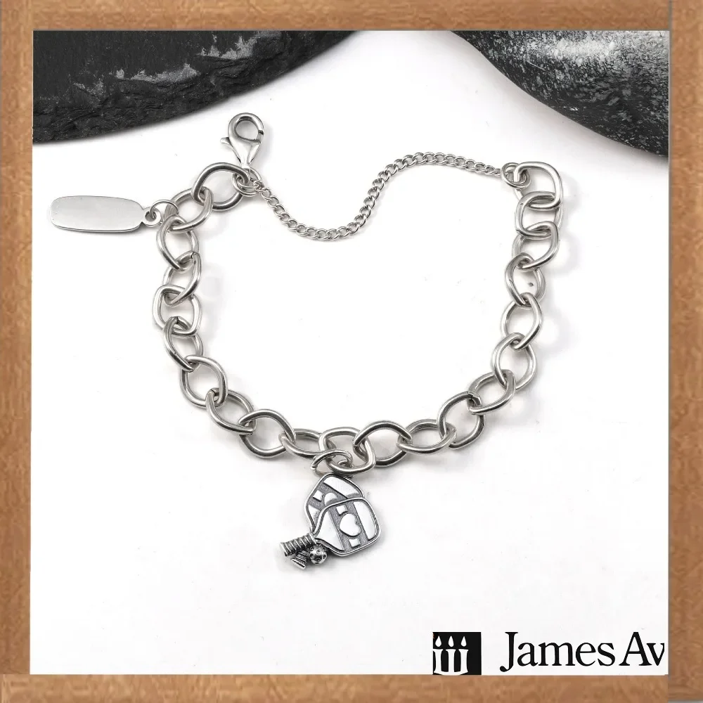 2027 Collection S925 Silver Oval Cable Chain Bracelet, Antique Finish Film Camera Dangle Charm, Lobster Clasp, Casual Trendy Women Wrist Accessory