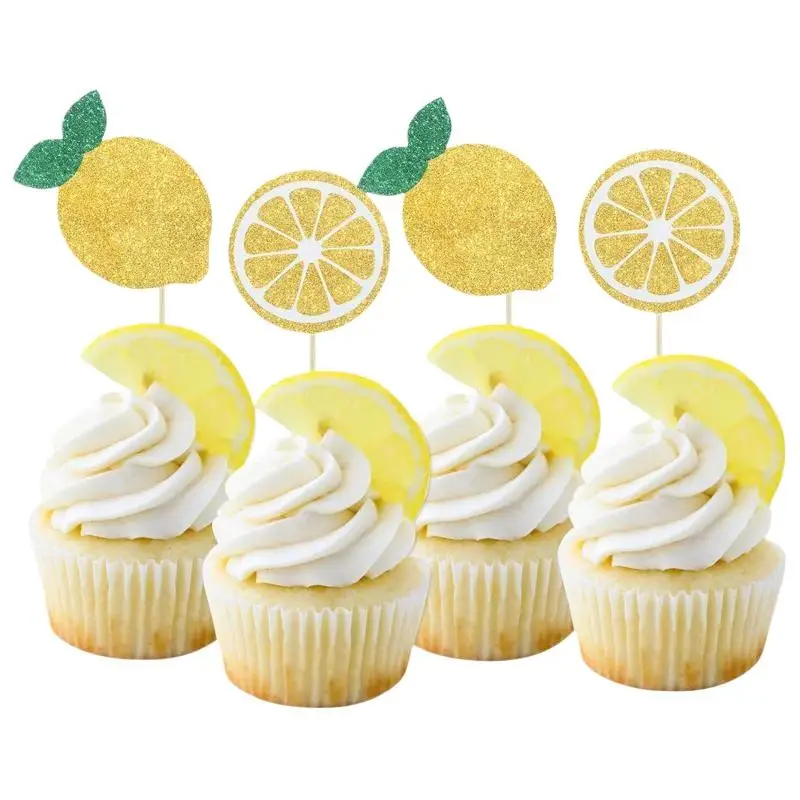 24 Stück Frucht-Kuchenaufsätze, Sommer-Thema, Kuchendekoration, Zitrone, Erdbeere, Kirsche, Cupcake-Aufsätze, Hochzeit, Geburtstag, Cupcake-Dekor – Detail 6