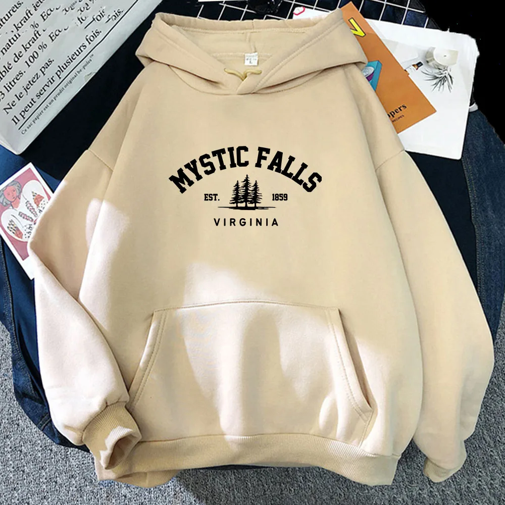 Mystic Falls Virginia EST 1859 Streetwear Hoodies Sudaderas Hombre Men Clothing Streetwear Male Long Sleeve Hooded Pullovers Top