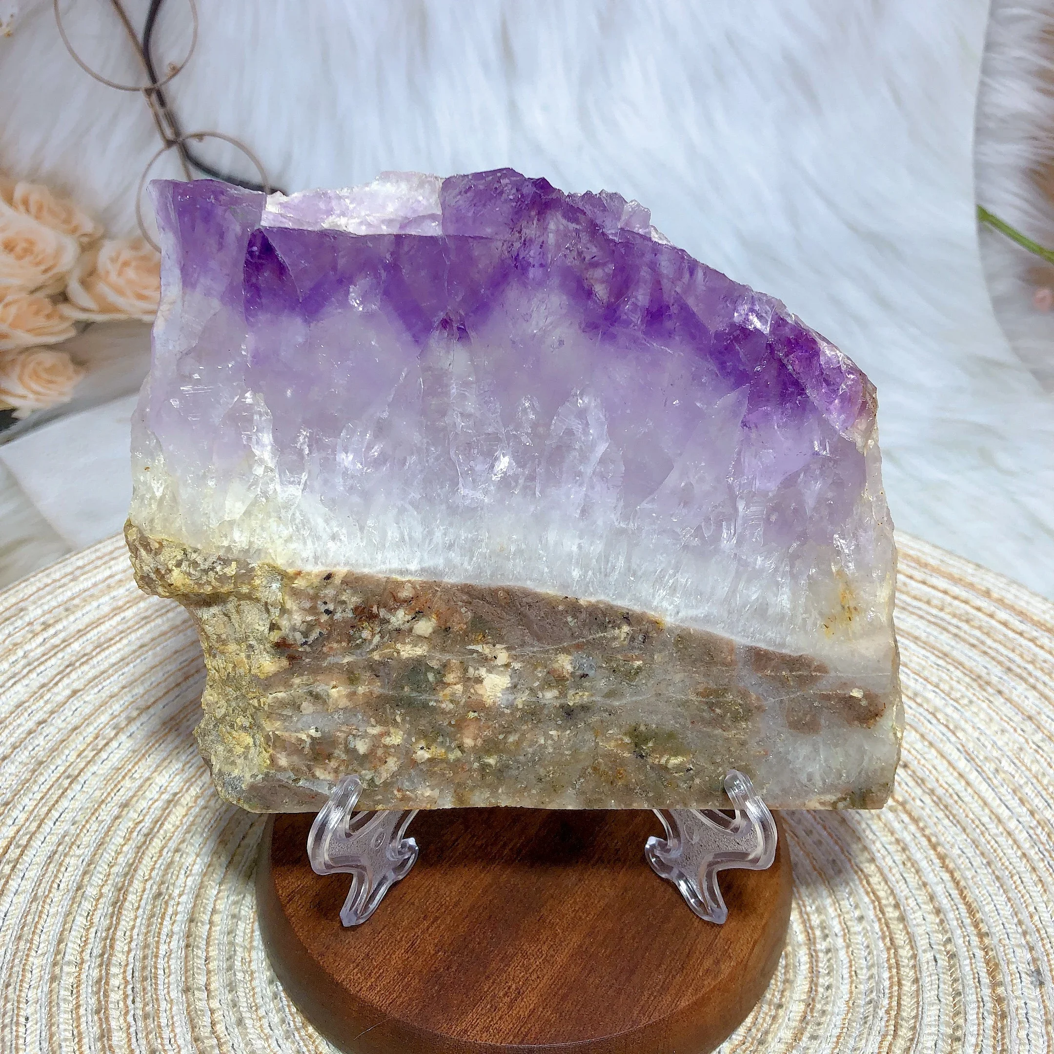 Natural Crystals Amethyst Cluster Druzy Rainbow Big Pattern Slab Slices Garden Decorations Stone Mineral Energy Gemstones