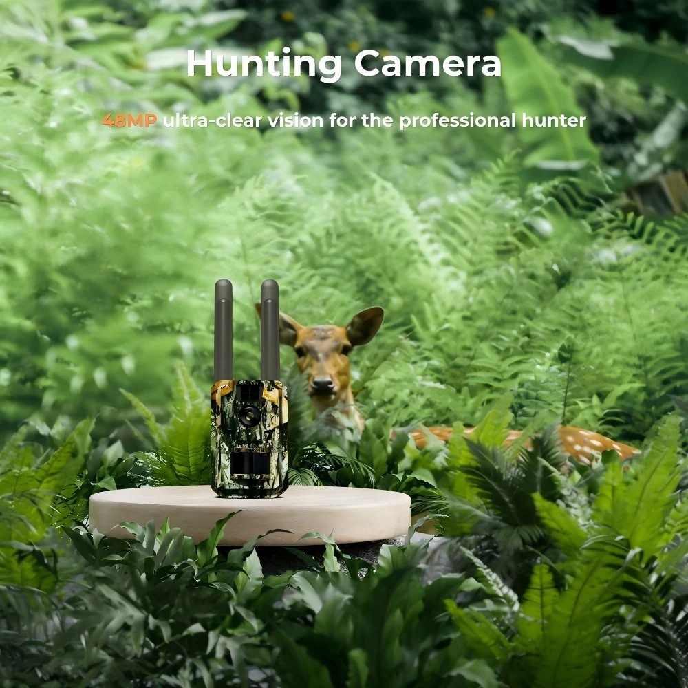 4G LTE Cellular Trail Camera 48MP 2K Solar Powered Hunting Game Camera No Glow Night Vision Motion Activated Wildlife Deer Cam