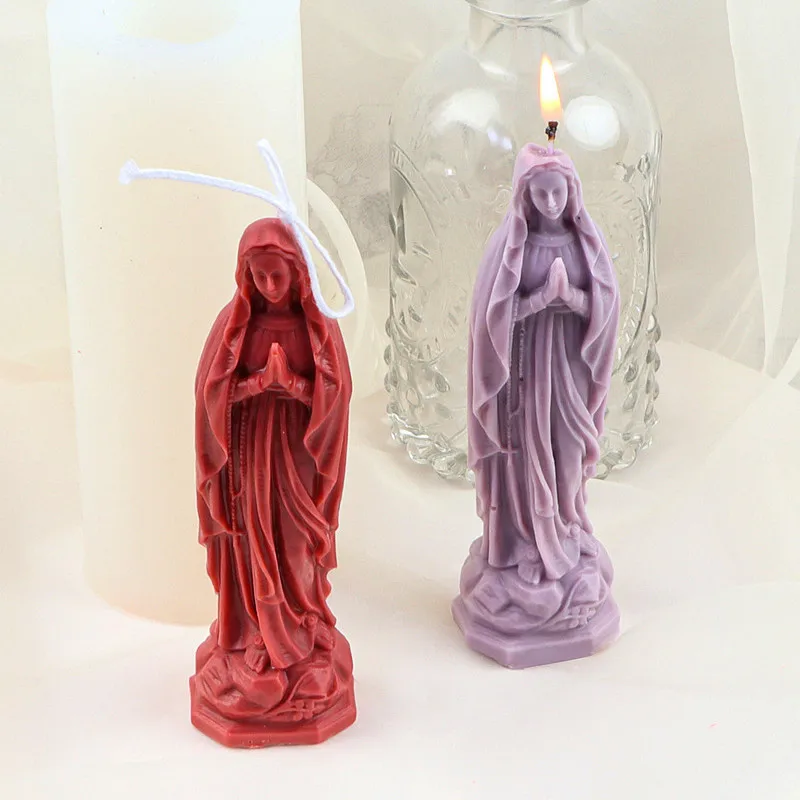 Virgin Mary Statue Candle Silicone Mold Catholic Blessed Sculpture Gift DIY Handmade Soap Mold Clay Plaster Epoxy Resin Mould