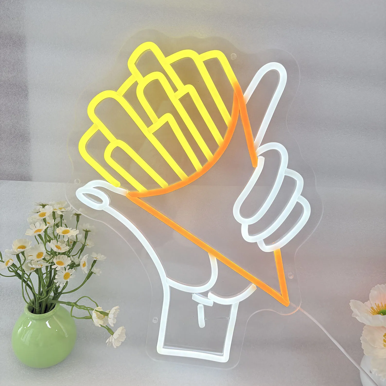 Custom French Fries Neon Sign Business Shop Open Wall Hanging Custom Fried Potato Chips Neon Fast Food Decor