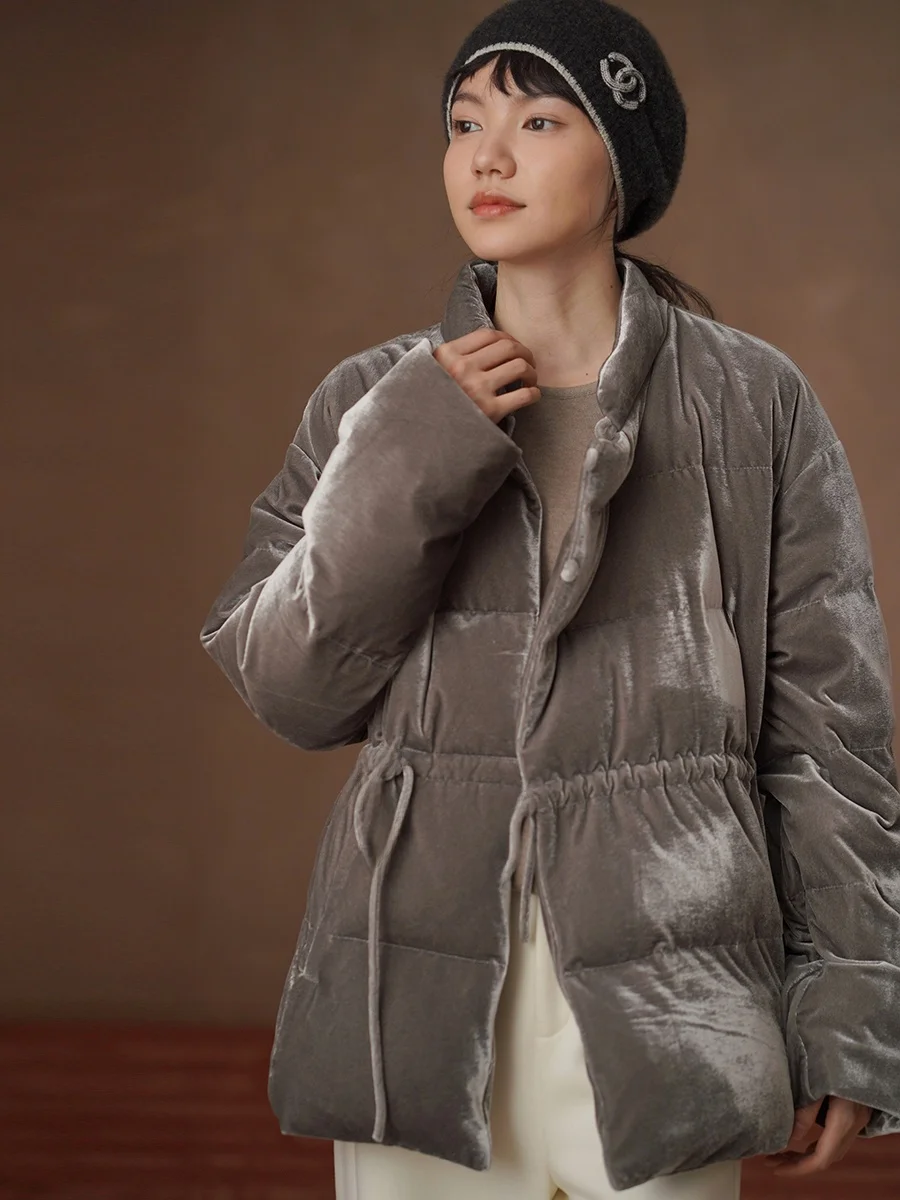 

Модное стеганое пальто Hacikis Velvet Down Jaet в китайском стиле к Новому году с пуговицами и асимметричной молнией