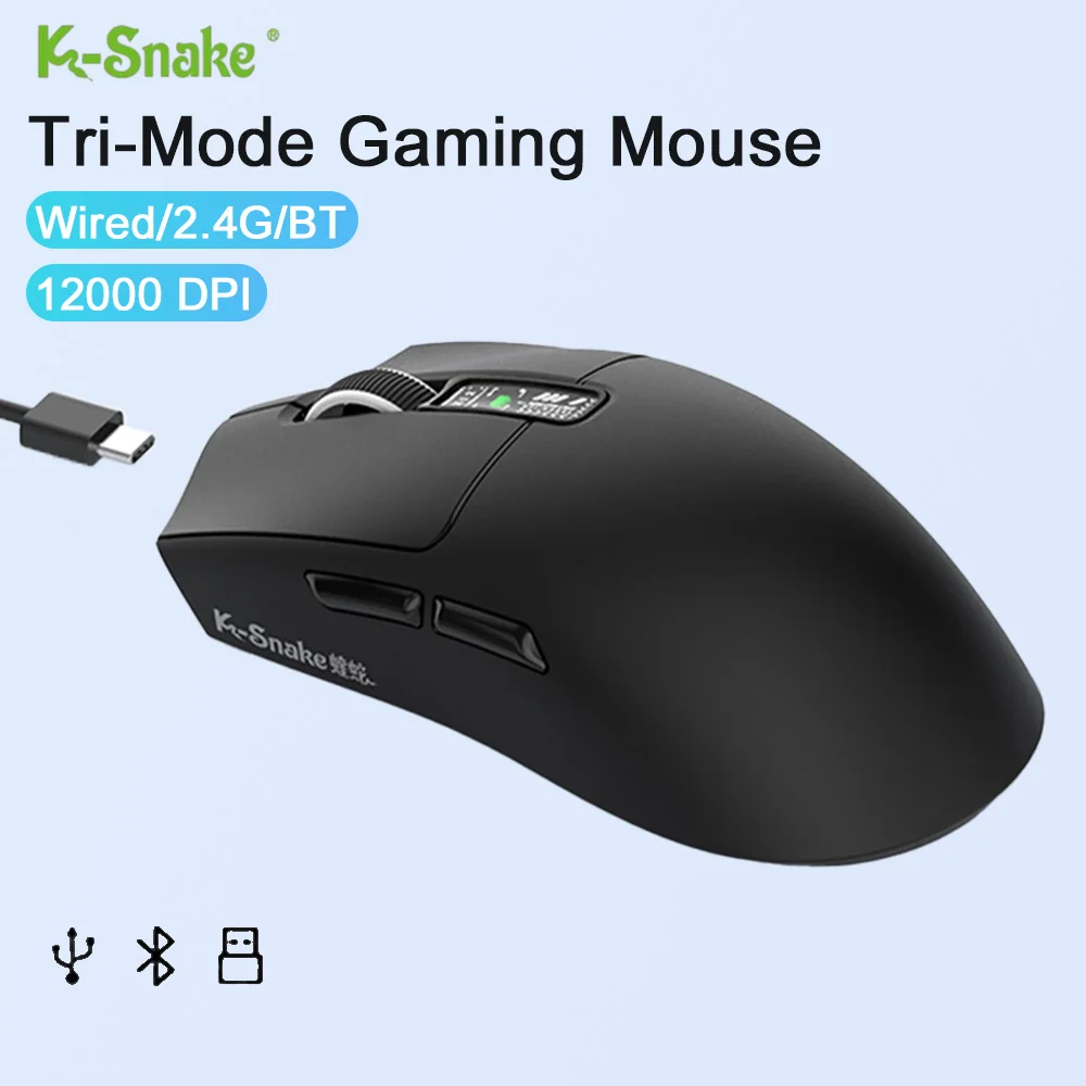 K-Snake Tri-Mode Wireless Gaming Mouse 2.4G Bluetooth Lightweight Mouse 12000 DPI E-sports mouse for PC Office Laptop Computer