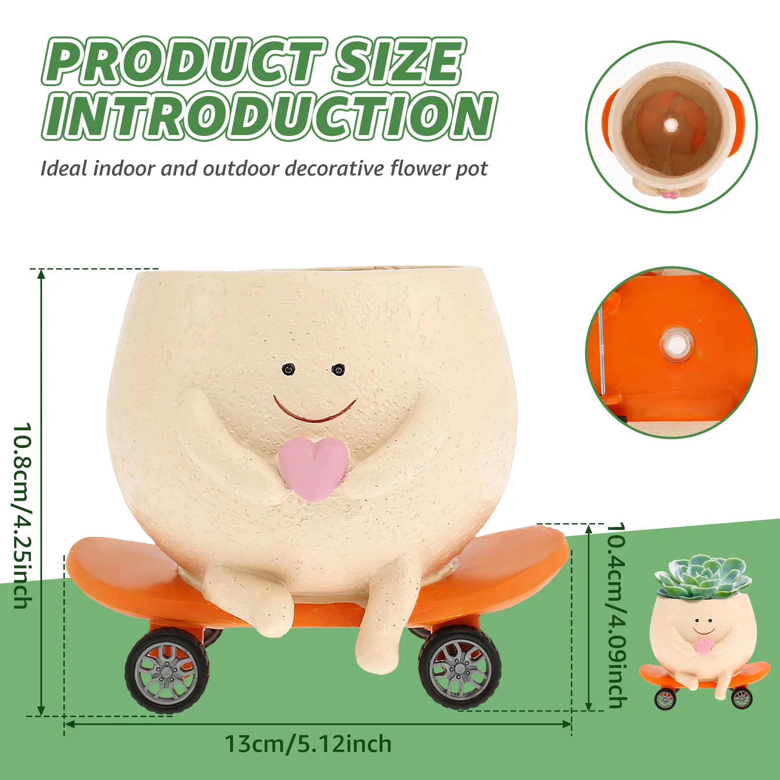 Smiling Face Planter Pot with Drainage Holes Cute Resin Smiling Face Plant Pot Funny Skateboard Face Flower Pot Succulent Pots