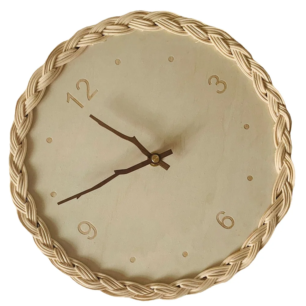 

Creative Rattan Wove Wall Clock Natural Color Silent Quartz Movement Non-Ticking Pastoral Style Round Clock for Living Room