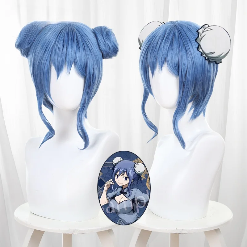 Fairy Tail Chinese Style Juvia Lockser Cosplay Costume Hair Headwear Short Blue Wig