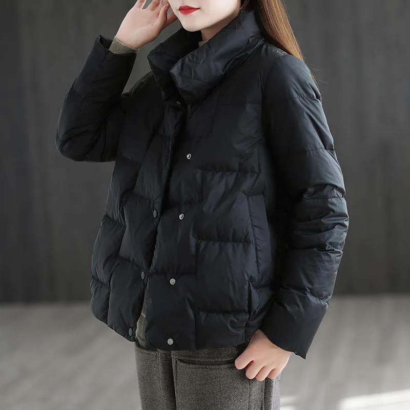 Veste bouffante à simple boutonnage pour femme, manteau en duvet, mode coréenne, monochromatique, décontracté, automne, hiver