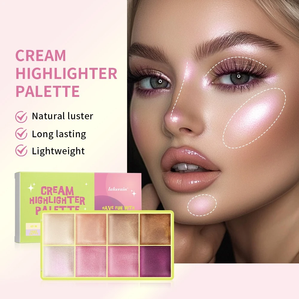 

8 Colors Cream Highlighter Palette Long Lasting Blush Contouring Highlighter Grooming Disc Natural Luster Highlight