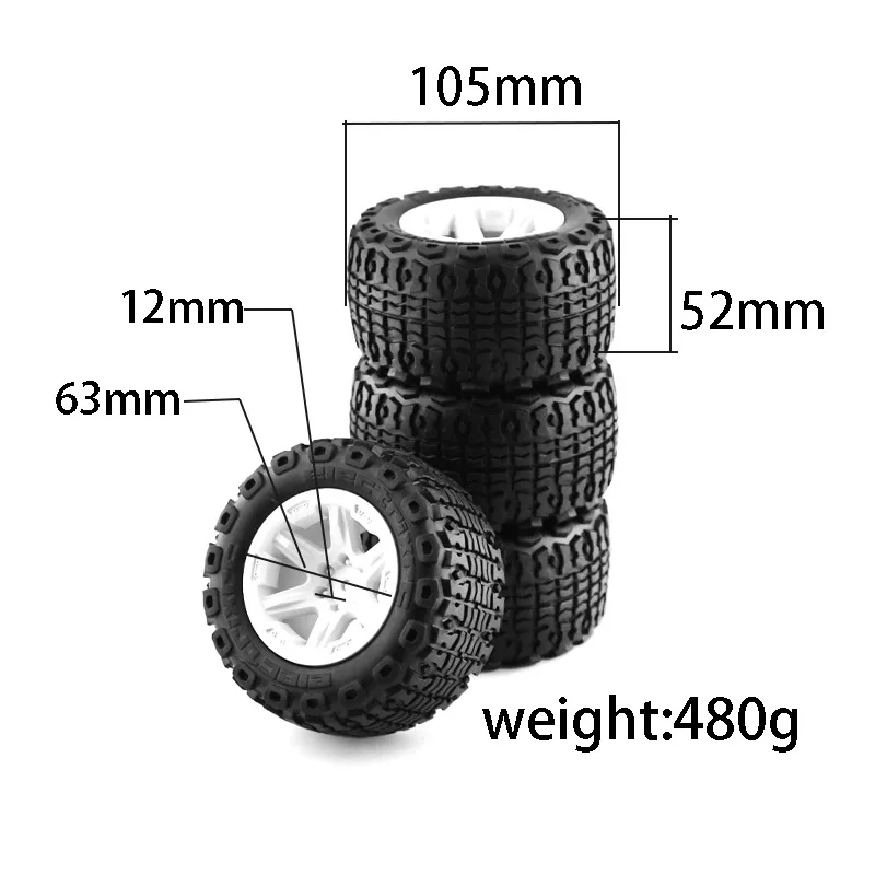 RC Car 4pcs 104mm diameter Rubber Wheel Tire Tyre with 12mm Hex For 1/16 MJX Hyper Go H16 16207 16208 16209 16210