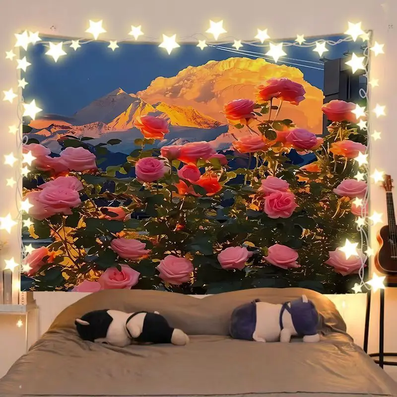 VIKAMA Blue Sky Sunshine Jinshan Landscape Tapestry, Dusk Linen Wall Hanging for Bedroom Living Room Dorm Decor