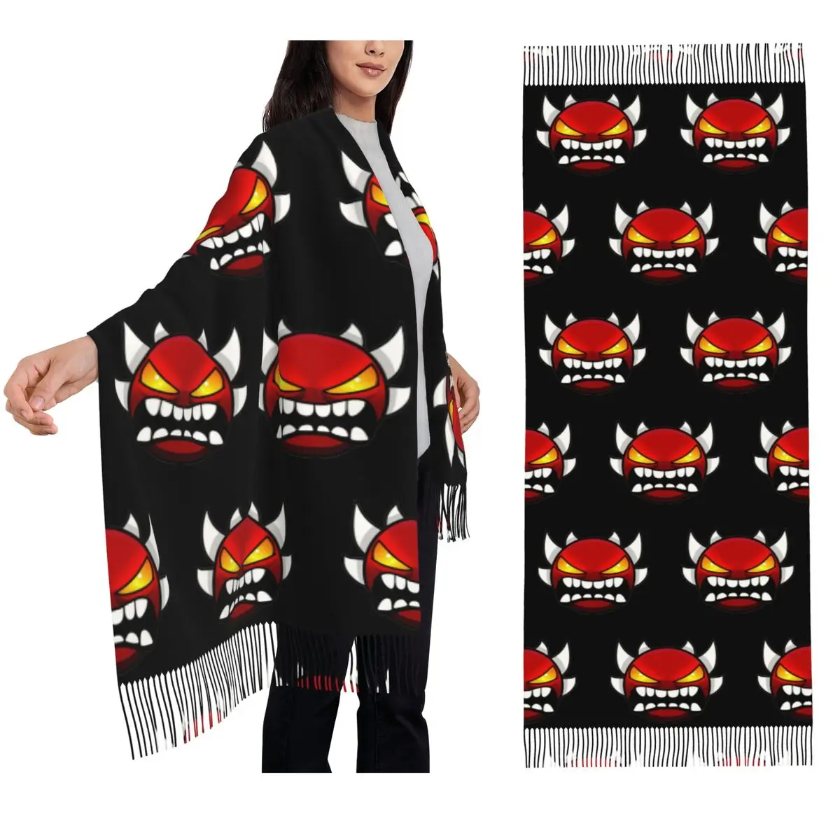 

Video Game Geometry Dash Scarf Tassel Scarves for Women Soft Warm Shawls and Wraps Long Fall Winter Shawl Wrap