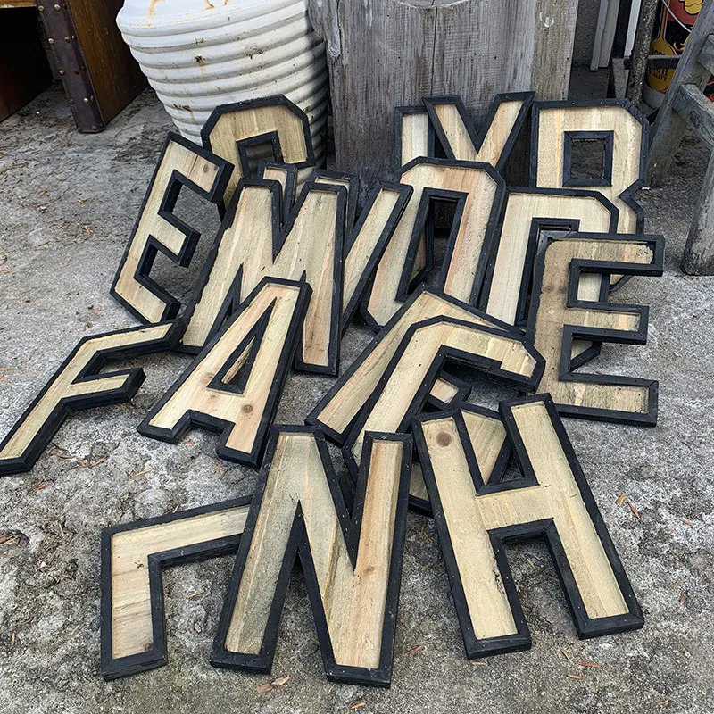Small Retro Wooden English Alphabet Wall Hanging Creative Vintage Wall Decor for American Style Cafe Milk Tea Shop