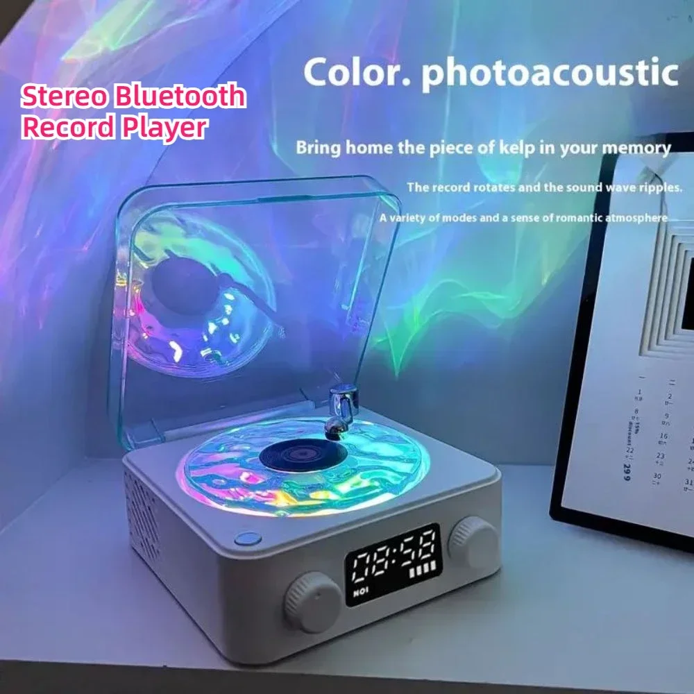 1pc alto-falante com ruído branco sem fio bluetooth vinil record player som estéreo rgb lâmpada de projeção efeito estéreo retro