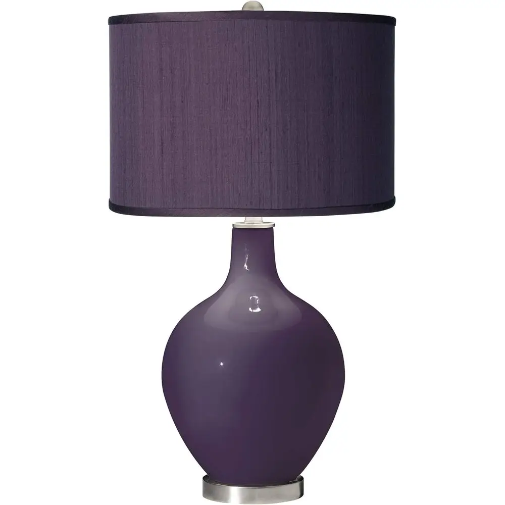 

Color + Plus OVO ern Table Lamp 28 1/2" Tall Quixotic Plum Glass Eggplant ple aux Silk abric Drum Shade or Bedroom Living Room H