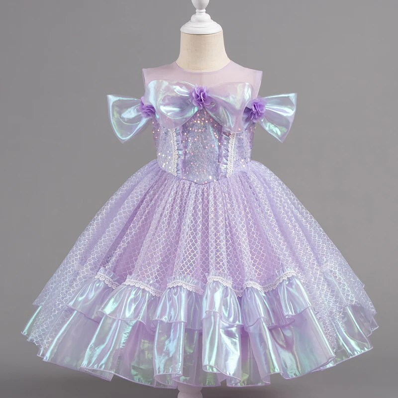 137  Fashion Solid Color Flower Girl Dresses for Wedding Summer Girls' Princess Dress Lace Sleeveless Girl Party Dress 2-12Y