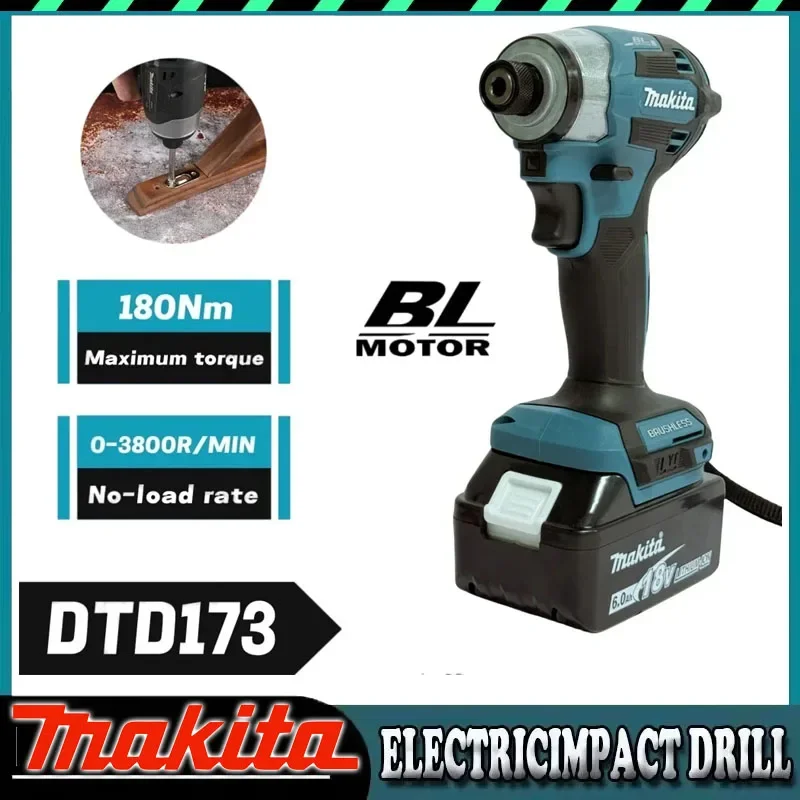 

Ударный шуруповерт Makita DTD173 1800 об/мин, 180 Нм, бесщеточный двигатель, для работы по дереву/болтам, 18В, аккумуляторный
