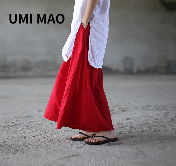 UMI MAO Sand Wash Linen Skirt Trousers Spring Summer Fresh Literature Retro Loose Chinese Wide Leg Pants Femme Y2K