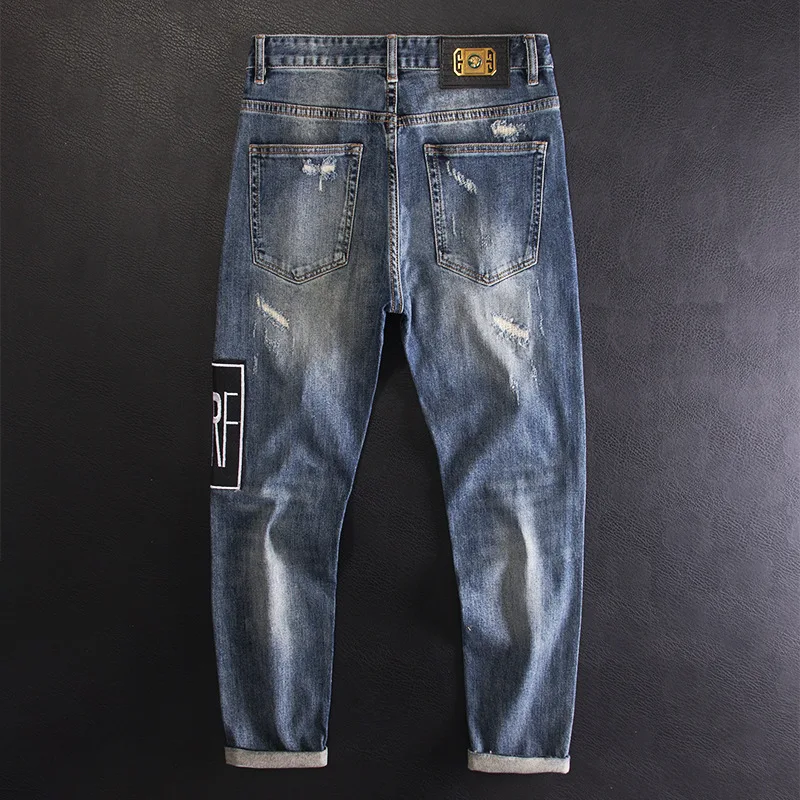 High-end patchreparatie gescheurde jeans Trendy slim fit rekbare stijlvolle herenmodemerkbroek