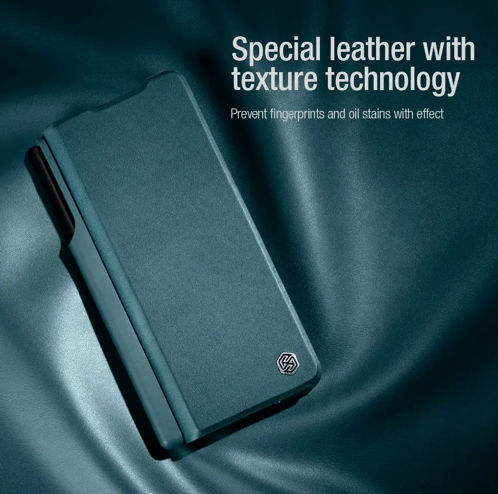 NILLKIN Qin Flip Leather Case for Samsung Galaxy Z Fold 5 with S-Pen Pocket Slide Camera Lens Cover Full Protection Phone Case