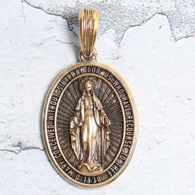 10g Catholic Miraculous Medal Virgin Mary Art Relief Gold Pendant  Customized 925 SOLID STERLING Silver Pendant