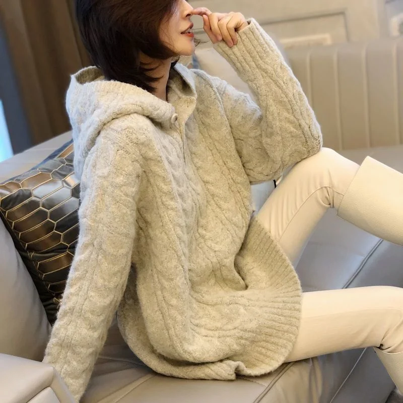 2023 New Sweaters Women Autumn Winter Long Sleeve Knitted Pullovers Female Hooded Screw Thread Bottoming Jumpers Tops T314