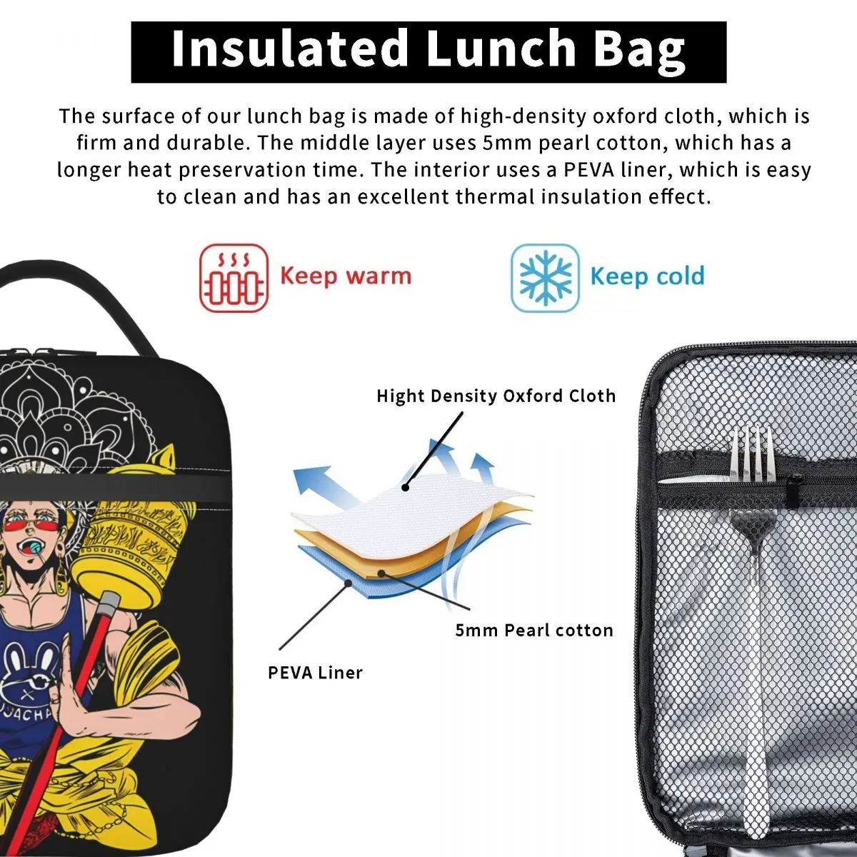 Shaka Buddha Record Of Ragnarok Insulated Lunch Bag Cooler Bag Reusable Meal Container Leakproof Tote Lunch Box Bento Pouch