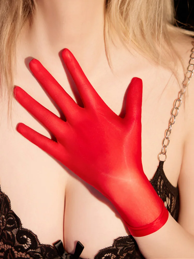 Sexy Women Candy Color Oil Glossy Shirt Finger Glove Sheer See Through Shiny Glove Ultrathin Sunscreen Driving Dance Gloves