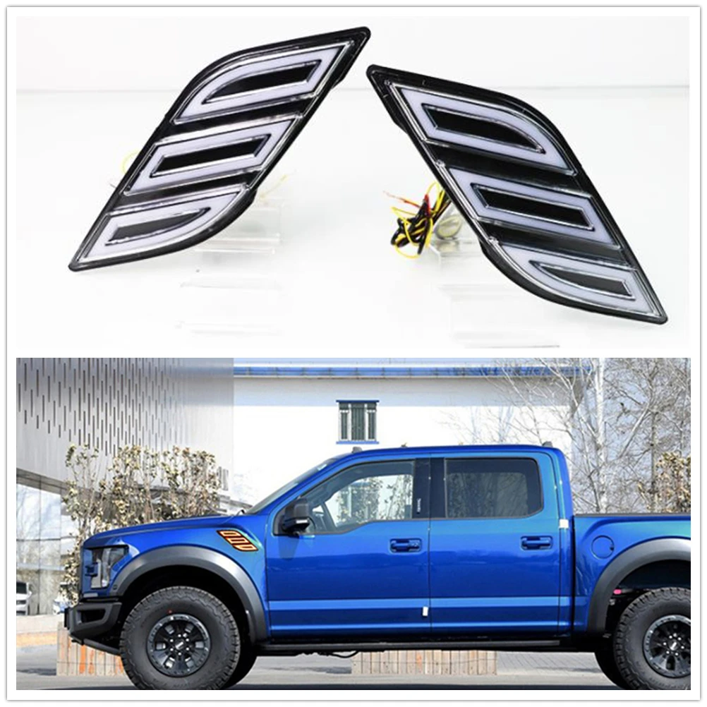 

Fender Vent LED DRL Side Marker Light For Ford F150 Raptor 2016-2018 Car Turn Signal Front Indicator Engine Hood Cover Lamp Bulb