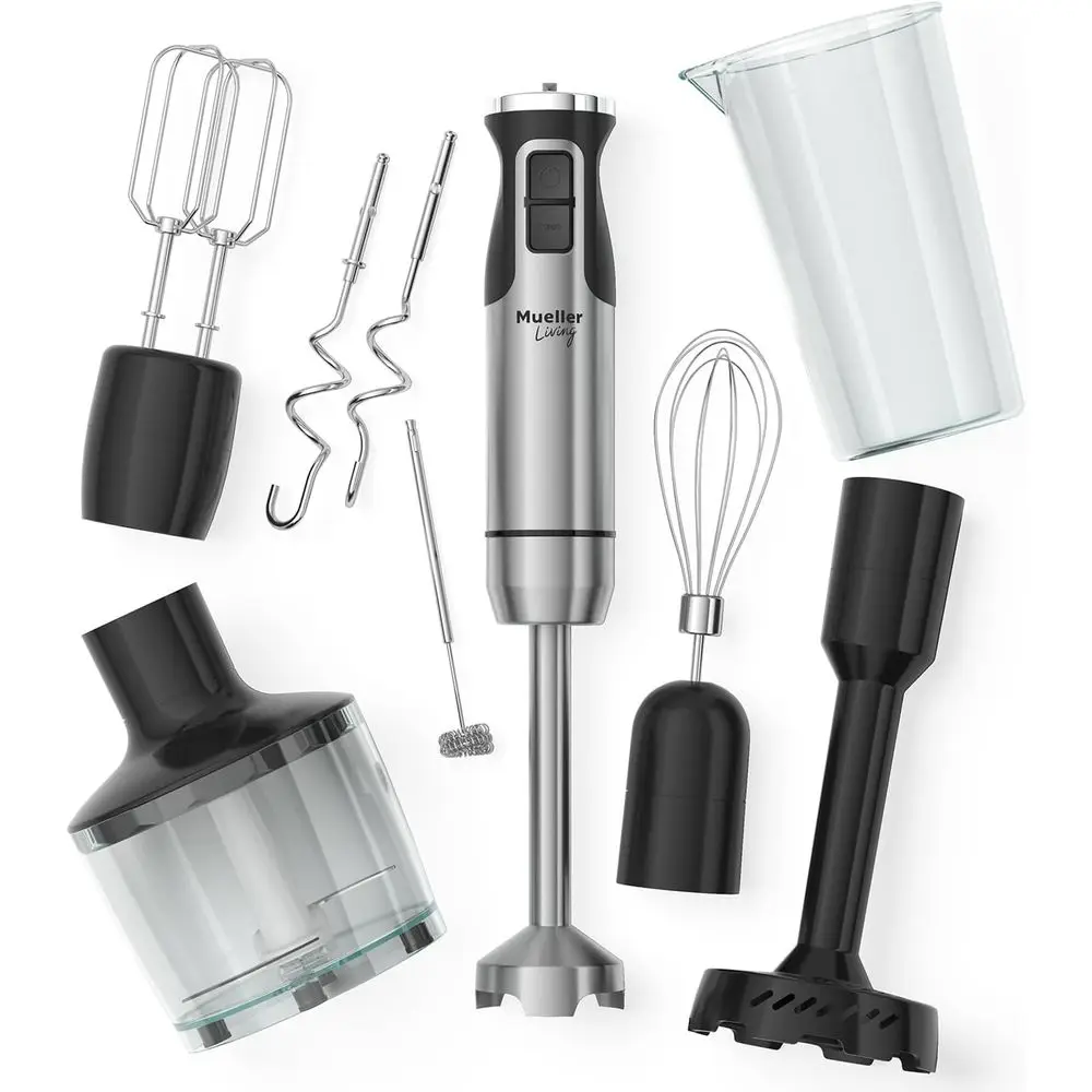 

8-Speed Immersion Blender Set with 7 Attachments: Stainless Steel Blade, Whisk, Milk Frother, Beater, Mixing Hooks, Potato Mashe