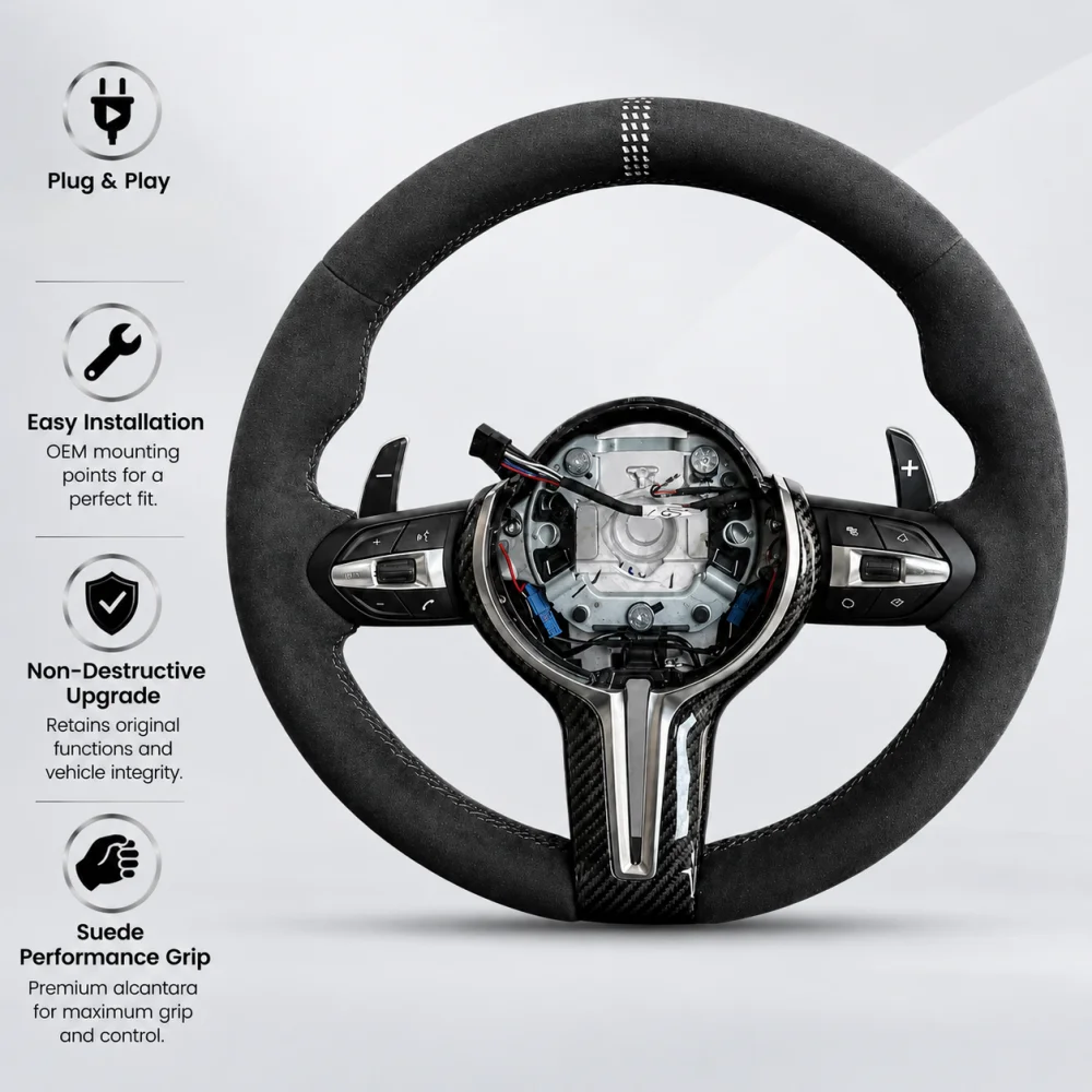 Suede Steering Wheel With Paddles White Center Mark For BMW M Series M3 M5 F20 F22 F23 F30 F33 F34 F80 X1 F48 X3 F25 X5 F15 E90