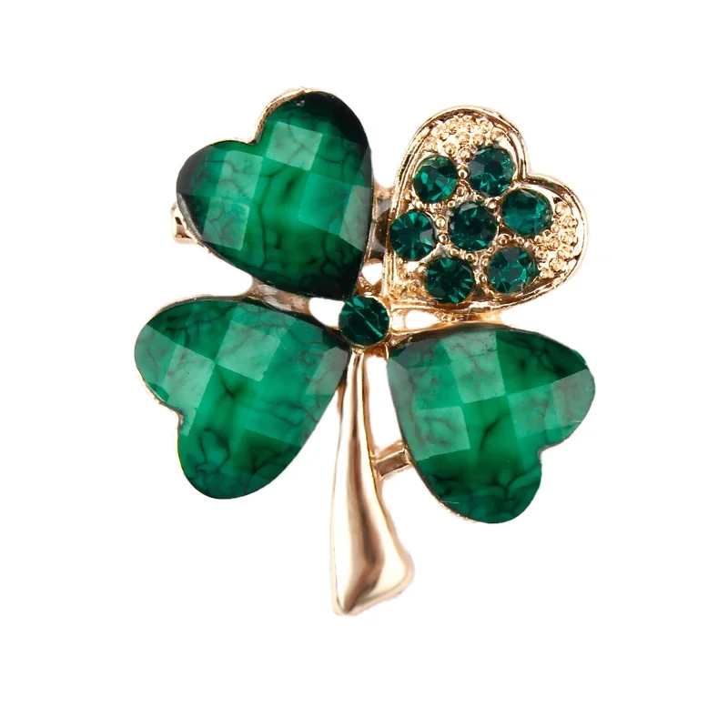 Korean Version Creative New Four-leaf Clover Brooch Gold-plated Lapel Pin Ladies Dress Jacket Decoration Jewelry Accessories