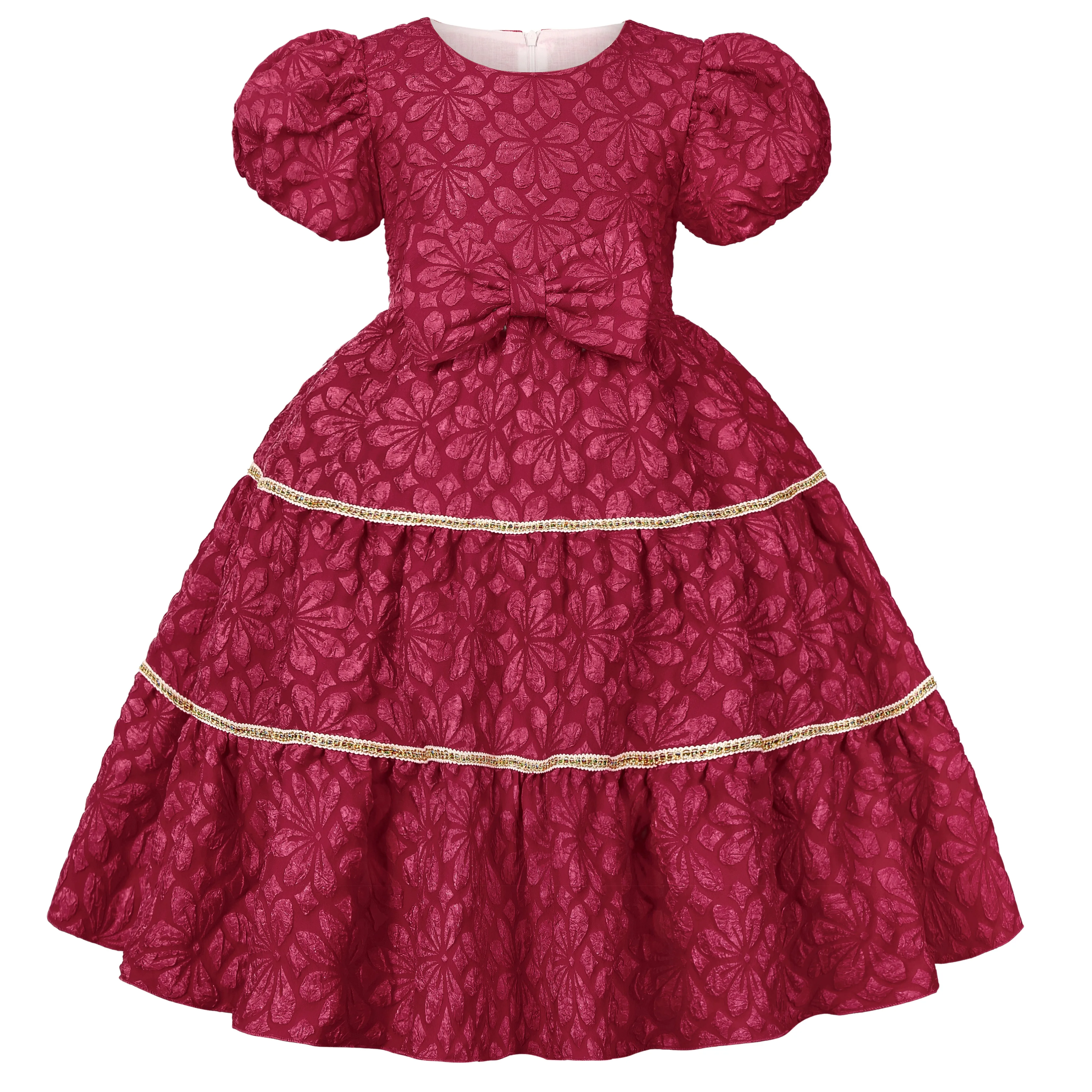 2026 Neues Europa und Amerika Festtags-Partykleid für Kinder Puffärmel-Kleid Schleifenprinzessinnenkleid