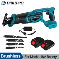 Drillpro 3000W Brushless Reciprocating Saw Handsaw Multifunction Metal Wood Pipe Cutting with 4 Blades For Makita 18V Battery