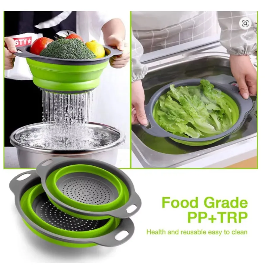 Silicone Water-draining Basket, Foldable Fruit and Vegetable Basket, Hanging Storage Tray, Foldable Filter Bowl, High-temperatur