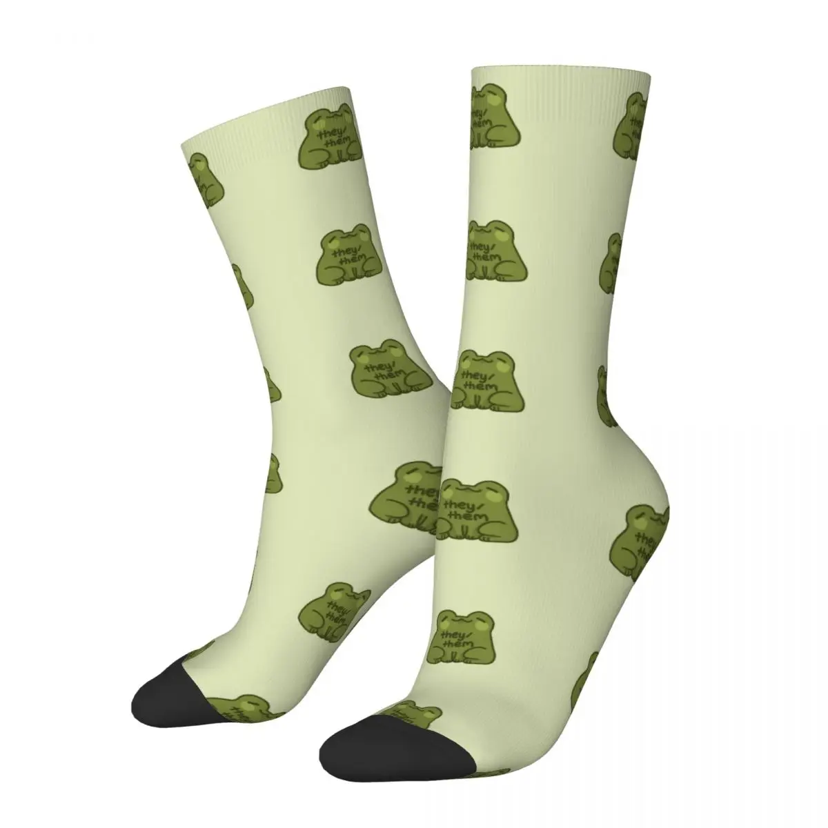 Hip-hop They/Them Basketball Socks Pronouns Frog Polyester Middle Tube Socks for Women Men