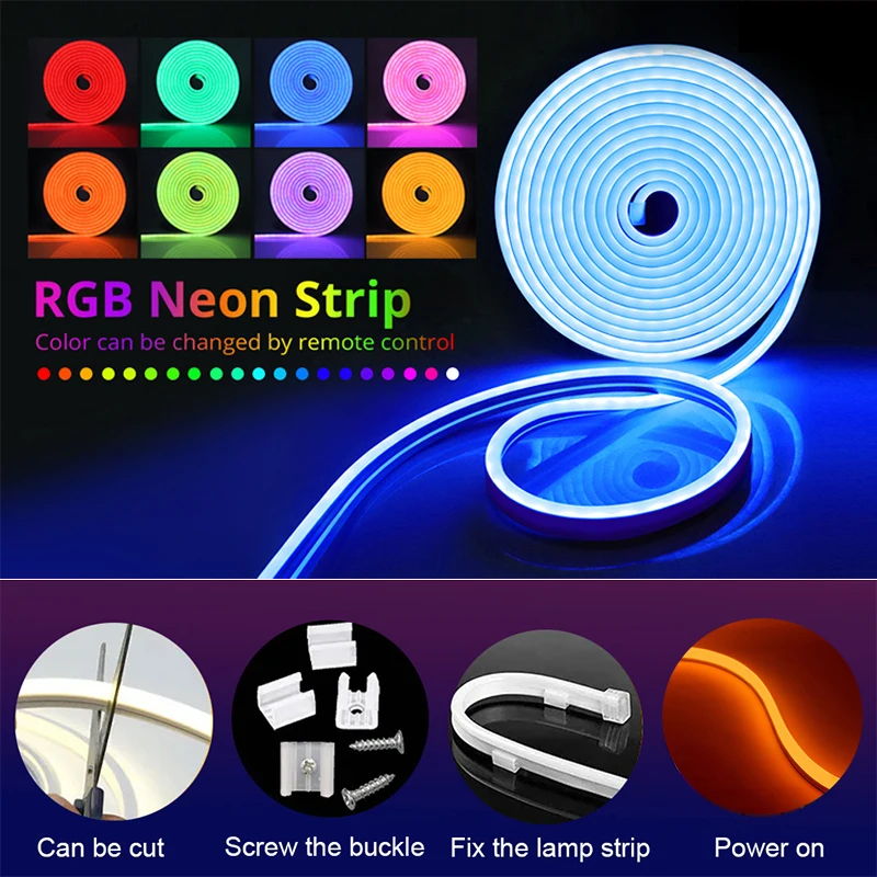 USB Neon Rope Lights, Led Rope Lights Control with RF Remote, RGB Led Neon Lights, Gaming Led Neon Light Strip for Bedroom
