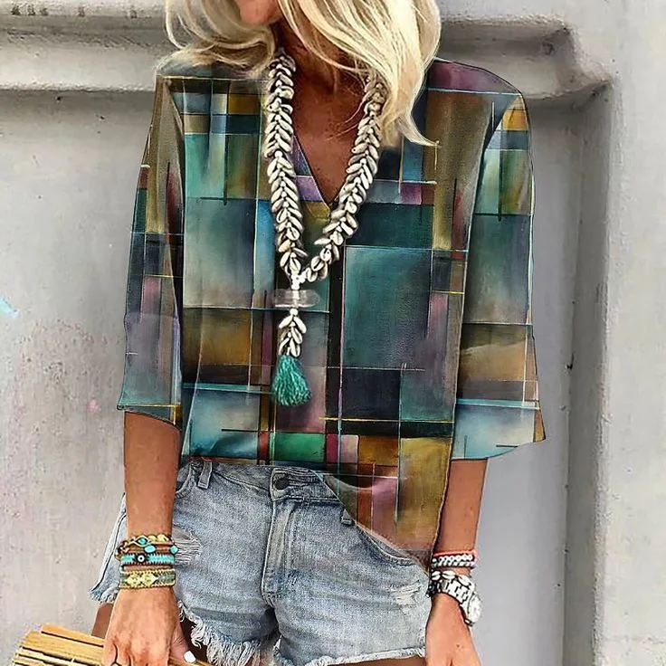 

Summer Women's Tops T-shirts Casual Shirts Women's Mid Sleeves Retro Floral Printed Mid Sleeve Shirts Daily Fashion Outfits