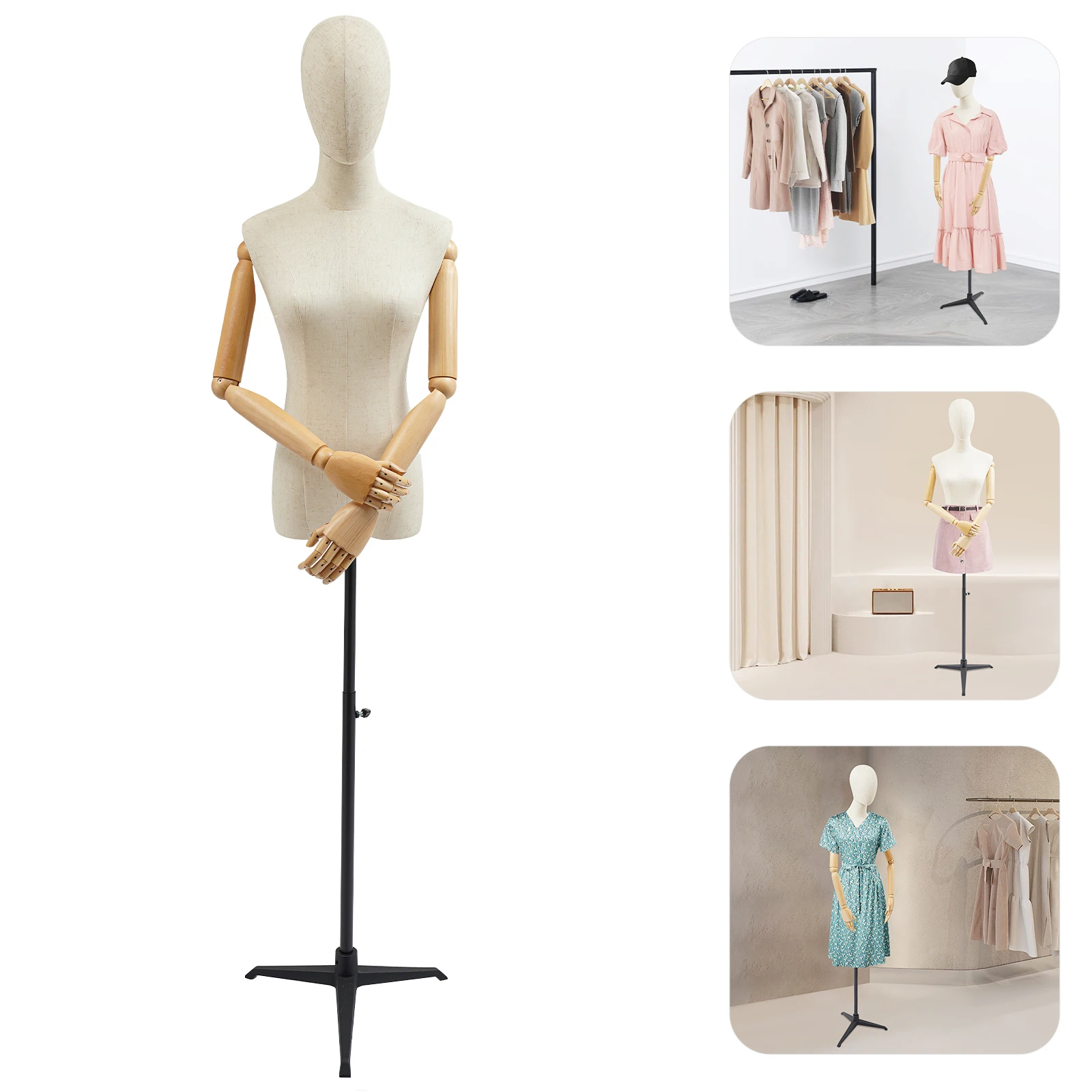 65-120cm Verstellbare Damen-Schaufensterpuppe mit Schwarzem Dreieckigem Standfuß, Geeignet für Boutiquen, Bekleidungsgeschäfte, Schaufenster – Detail 1