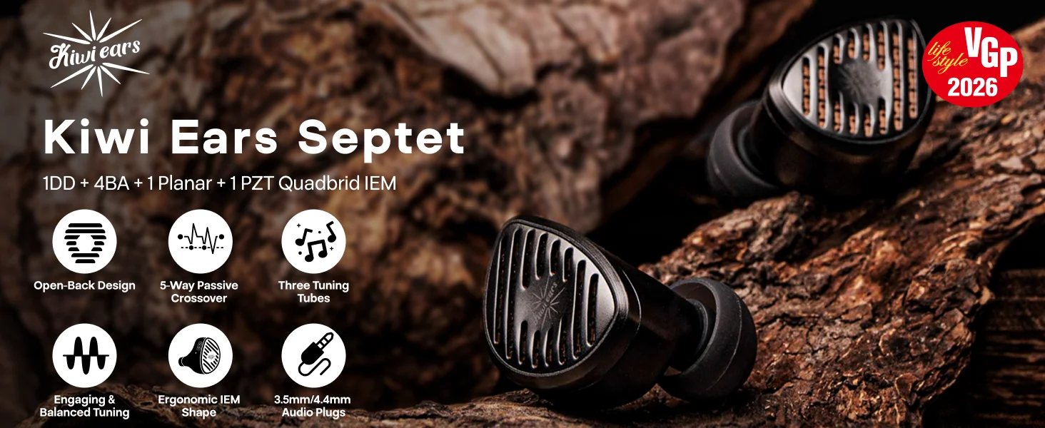 Kiwi Ears Septet 1DD+4BA+1 Planar+1 PZT Quadbrid IEM Kopfhörer Kabelgebundene Ohrhörer mit ansprechender und symmetrischer Tonabgleich – Detail 1