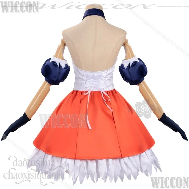 Alvitr Cosplay Recordd Anime Ragnarokko Kawaii Off Shoulder Backless Orange Dress Lolita Wig Headwear Halloween Navidad Carnaval - view 6