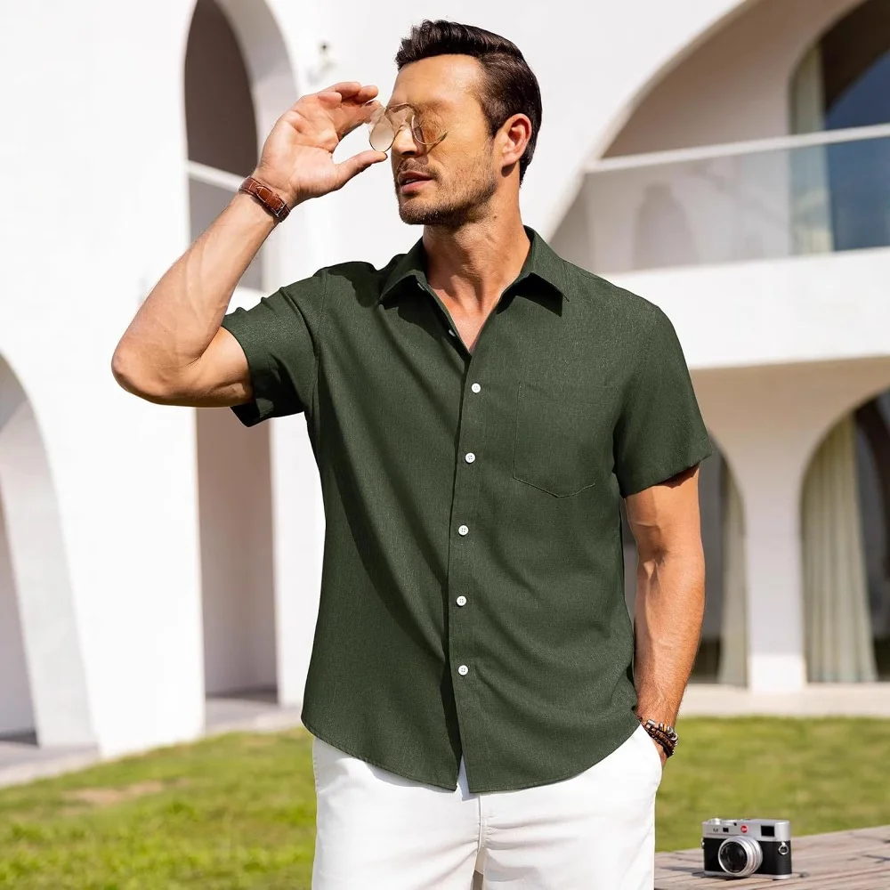 Alimens Mens Linen Shirt Short-Sleeved Button-Down Cleanfit Style Women's T-Shirt Other Material 100% Winter 2016 Collection