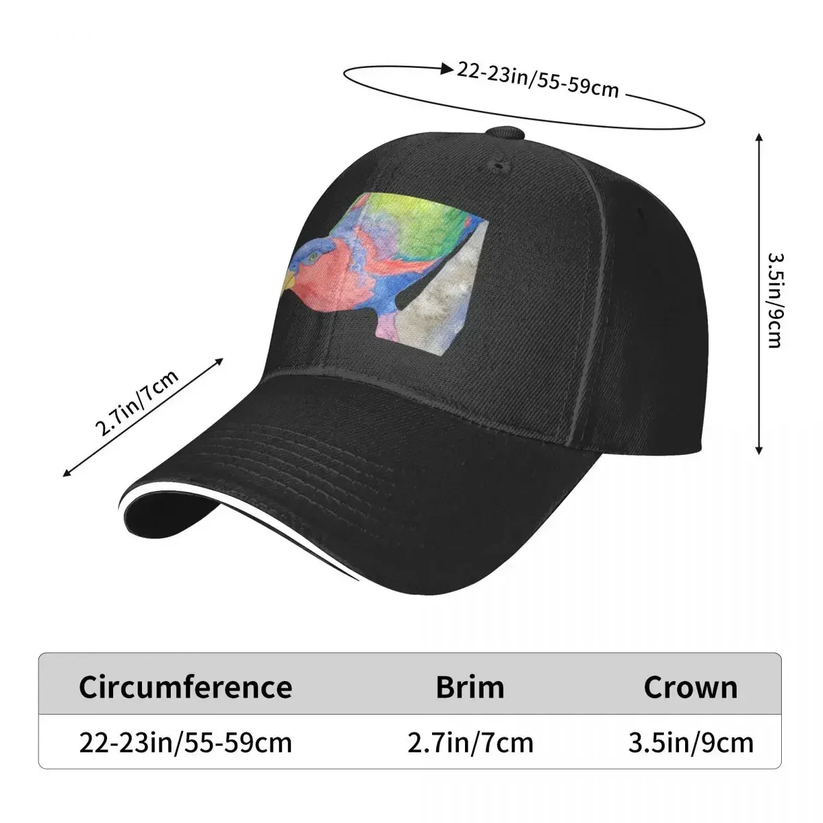 black-capped lory (Lorius lory) watercolor portrait Baseball Cap designer cap Thermal Visor Elegant Women's Hats Men's